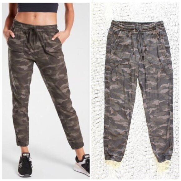 Athleta Farallon Jogger women Black Olive Camo pants size 6 Drawstring Pockets - Picture 1 of 12